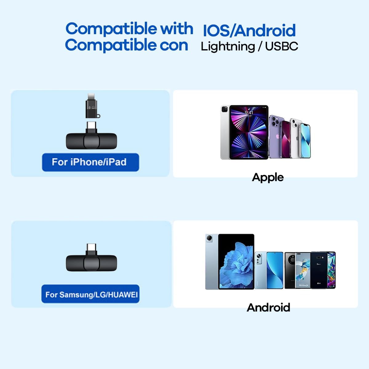 Micrófono Dual (2 Unidades) con Adaptador para Apple MFI/TIPO C